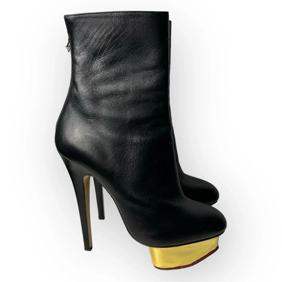 Charlotte Olympia Black  Lucinda Golden Platform Ankle Boot 36.5 - Picture 2 of 12